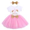 3rd Birthday Girl Outfit Toddlers Kid Third Birthday Party Princess Tutu Tulle A-line Skirt with Bowknot Headband Cake Smash Photo Shooting Props Pageant Wedding Summer Clothes Pink 3 Years view 1