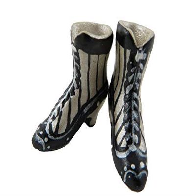 Melody Jane Dollhouse Black Striped Victorian Boots Ladies Shoes Miniature Shop Accessory