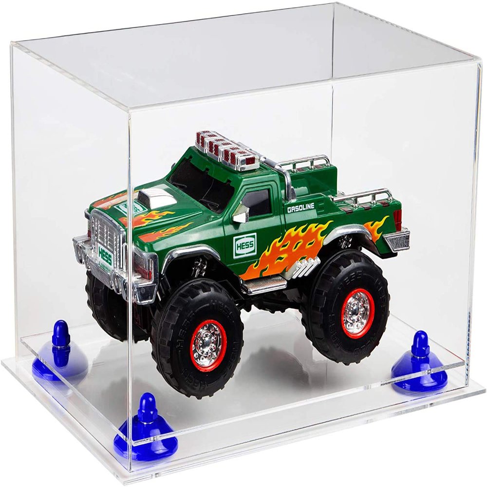 Better Display Cases Versatile Clear Acrylic Display Case - Medium Rectangle Box with Dark Blue Risers and Clear Base 12" x 8.25" x 8" (V41/A004)
