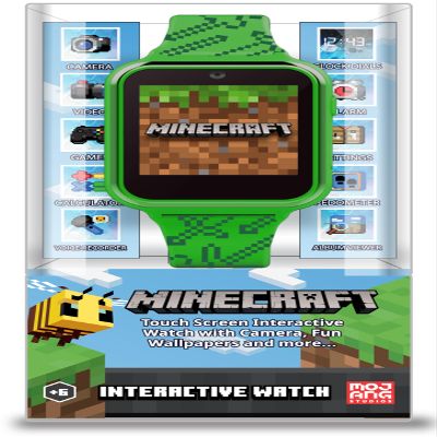 Minecraft Kids Smart Watch Touchscreen Interactive Watch with 10 Customizable Clock Faces, Built-in Camera, Video Recorder, Alarm, Calculator, Games & Pedometer Fits Wrists 5.5" to 8"