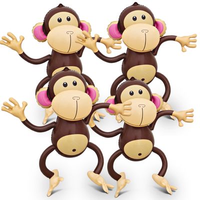 4E's Novelty Inflatable Monkeys - Pack of 4-27 Inch Large Monkeys Inflatables For Jungle Decor, Safari Birthday Decorations, Kids Animal Party Supplies, Baby Shower Favors
