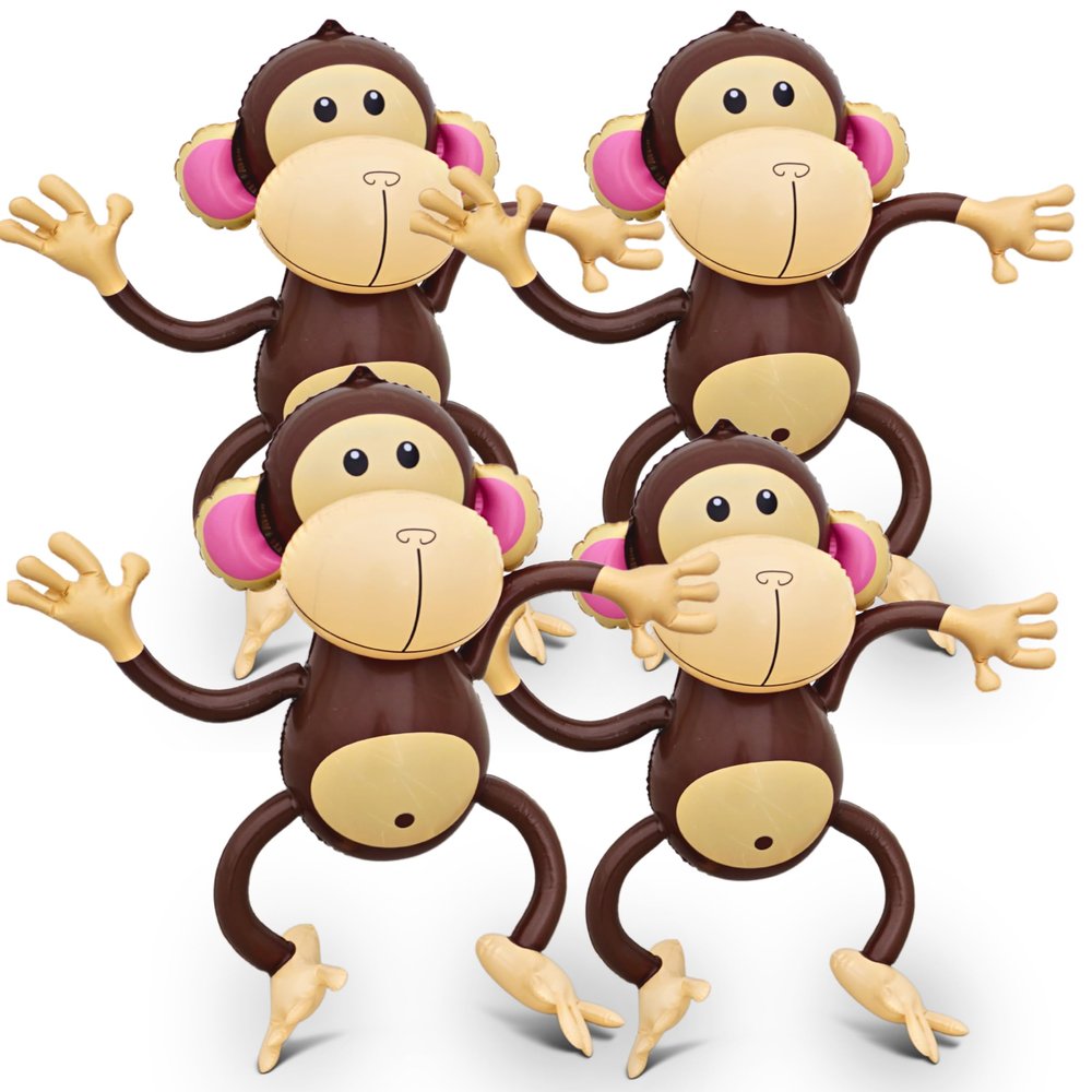 4E's Novelty Inflatable Monkeys - Pack of 4-27 Inch Large Monkeys Inflatables For Jungle Decor, Safari Birthday Decorations, Kids Animal Party Supplies, Baby Shower Favors