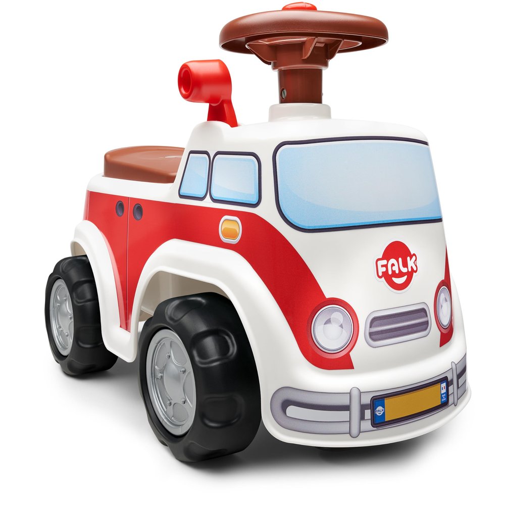 Falk - Retro Combivan Carrier - from 12 Months - Made in France - Steering Wheel with Horn - Sound Effect Lever - Storage Chest - Customisable License Plate - 703