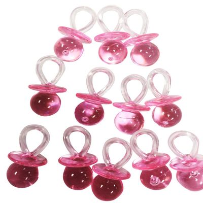 1.75 Inch Plastic Mini Clear Pink Baby Pacifiers 12 Pieces