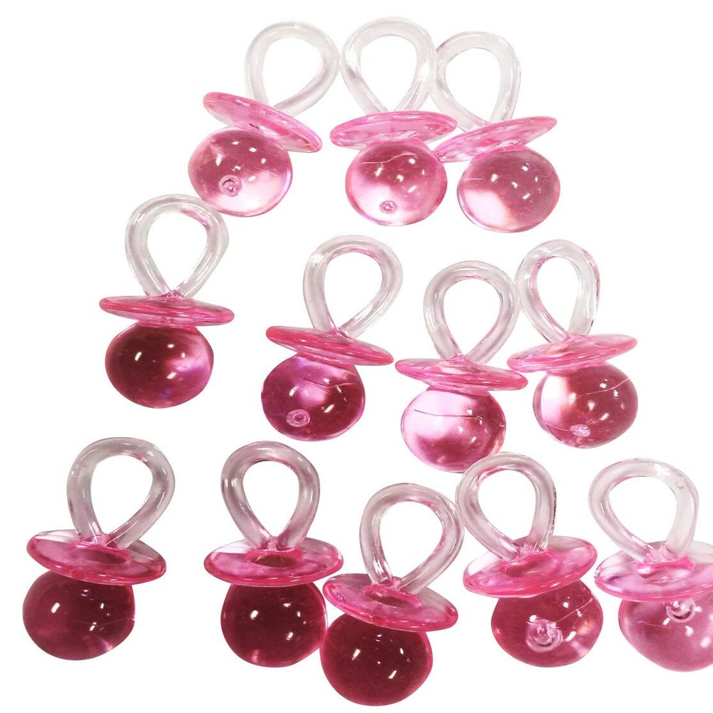 1.75 Inch Plastic Mini Clear Pink Baby Pacifiers 12 Pieces
