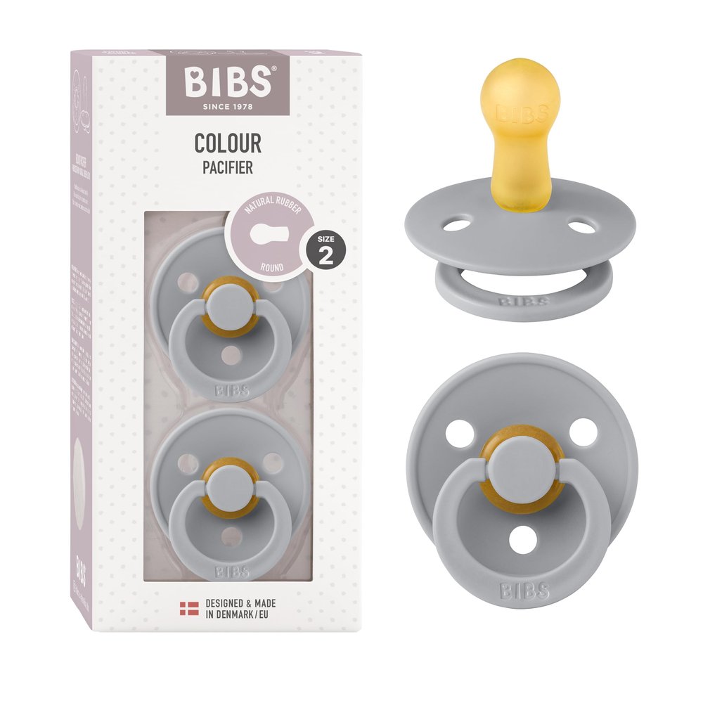 BIBS Pacifiers Colour Collection | Natural Rubber Baby Pacifier | Set of 2 BPA-Free Soothers | Made in Denmark | 0+ Months (Pack of 2) | Cloud