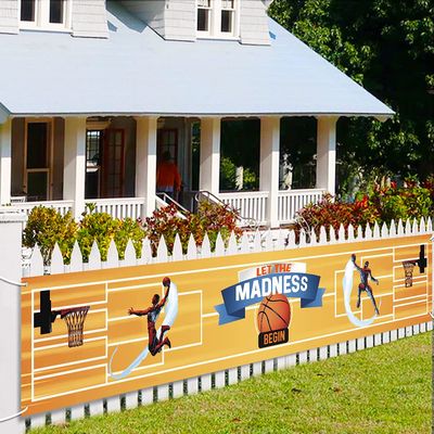 Basketball Theme Banner Party Supplies, College Basketball Party Decorations Party Banner, Let The Madness Begin, Lawn Sign Backdrop Banner for Indoor Outdoor Basketball Theme Party Supplies(9.8 x 1.5 ft)