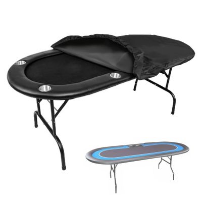 J&C Poker Table Cover Oval 96x44in 420D Waterproof Folding Poker Table Covers Weatherproof Foldable Poker Table Cover with Elastic Hem