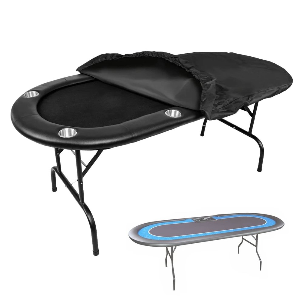 J&C Poker Table Cover Oval 96x44in 420D Waterproof Folding Poker Table Covers Weatherproof Foldable Poker Table Cover with Elastic Hem