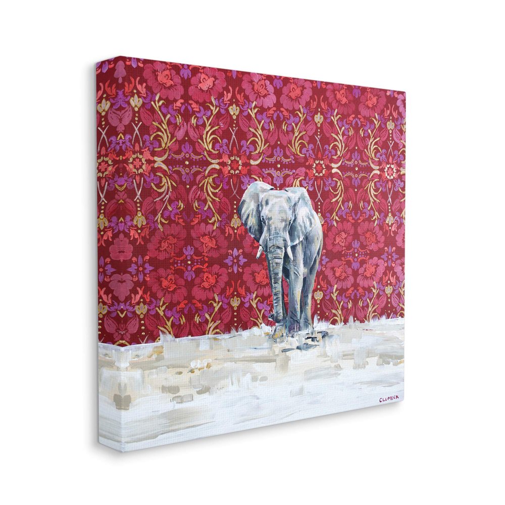 Stupell Industries Elephant Standing Intricate Red Floral Pattern