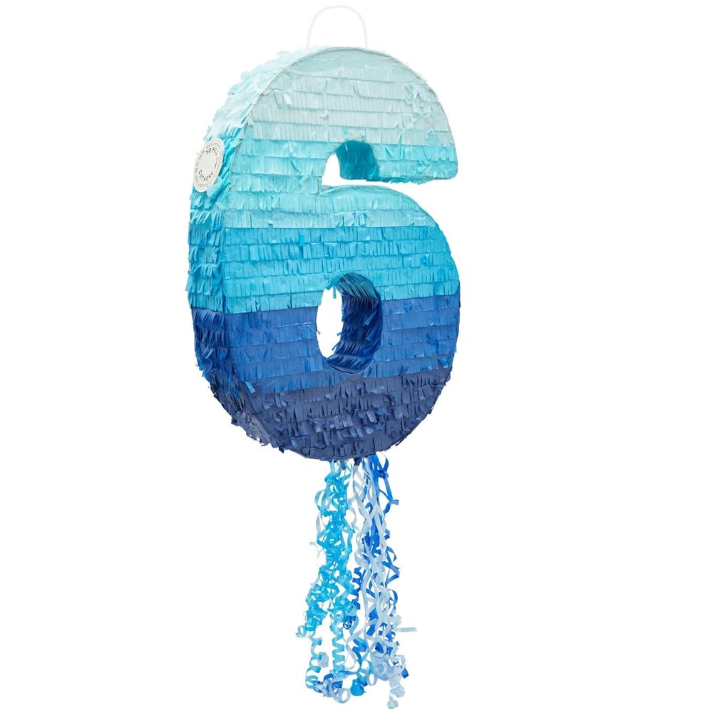 BLUE PANDA 6 Pinata Pull-String - Ombre Blue 16.5 x 11.3 x 3 In - Number 6 Pinata for Birthday Decorations & Party Decoration