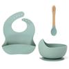 Ginbear Baby Bowls with Suction, Silicone Bibs, Self Feeding Spoons, Led Weaning Supplies, Toddler Eating Set for Ages 6 Months+ (Hazy Green) view 1