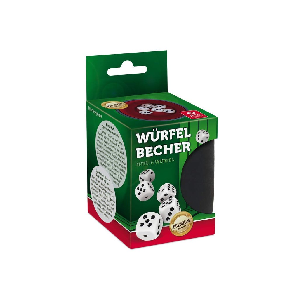 ASS Altenburger 22506645 Premium Dice Cup Made of Faux Leather and Plastic with Felt Insert Including 6 Dice Yellow