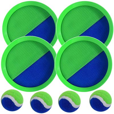 AppleRound Toss and Catch Velcro Ball Set (Hook and Loop), Kids Outdoor Games, Beach Toys, Backyard Sports, Paddle Ball Games (Pack of 4 Paddles and 4 Balls)