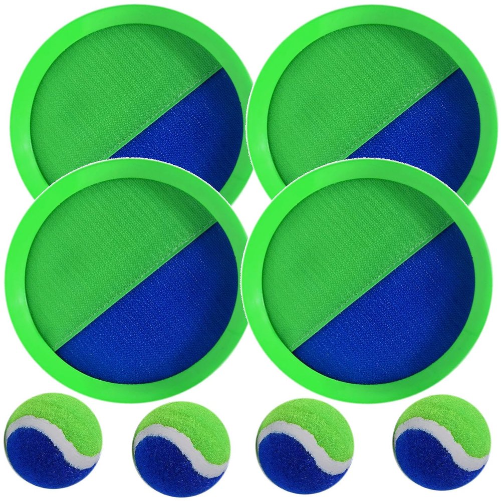 AppleRound Toss and Catch Velcro Ball Set (Hook and Loop), Kids Outdoor Games, Beach Toys, Backyard Sports, Paddle Ball Games (Pack of 4 Paddles and 4 Balls)