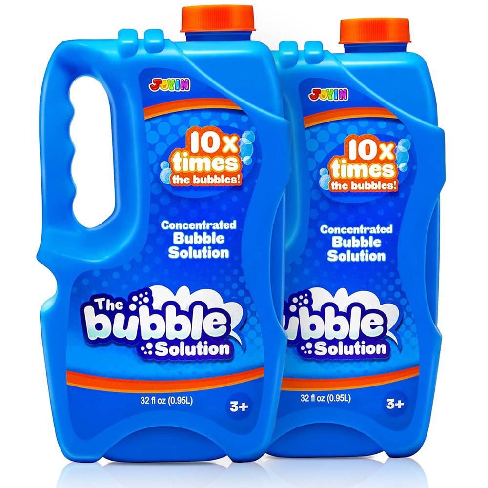 JOYIN 2 Bottles Bubbles Refill Solutions 64 oz (up to 5 Gallon), Concentrated Solution for Bubble Machine, Gun, Wand Refill Fluid Summer, Easter Toys(Blue)
