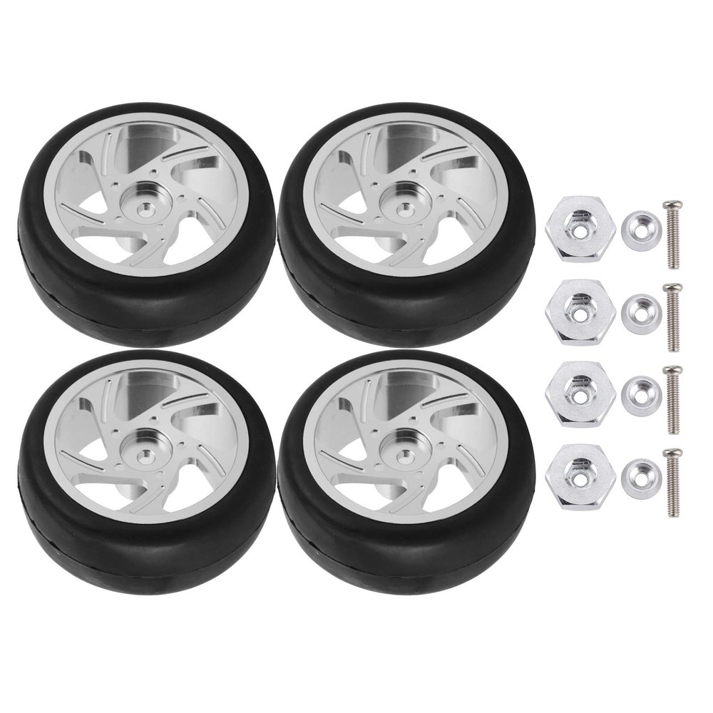 Dilwe RC Tires, 63MM Remote Control Metal Wheel Hub Rubber Tires with Adapter Compatible with WPL D12 RC Truck, RC Wheels RC Accessories