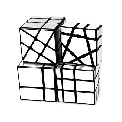 AI-YUN Mirror Cube Set, Speed Cube Set of 4 Pack, 1x3x3 Ghost Cube, 2x2 3x3 Mirror Blocks, 3x3 Windmill Cube, Brain Teasers, Puzzle Toys, Silver