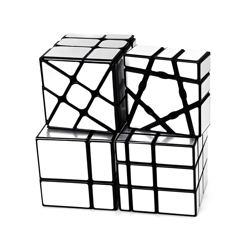 AI-YUN Mirror Cube Set, Speed Cube Set of 4 Pack, 1x3x3 Ghost Cube, 2x2 3x3 Mirror Blocks, 3x3 Windmill Cube, Brain Teasers, Puzzle Toys, Silver