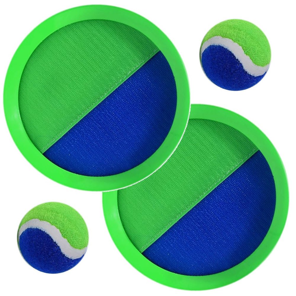 AppleRound Toss and Catch Velcro Ball Set (Hook and Loop), Kids Outdoor Games, Beach Toys, Backyard Sports, Paddle Ball Games (Pack of 2 Paddles and 2 Balls)