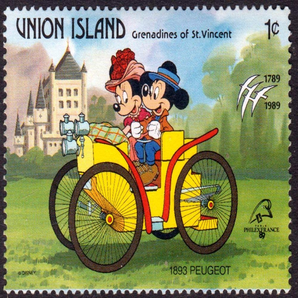 1893 Peugeot Cartoon 1 Union Island Postage Stamp