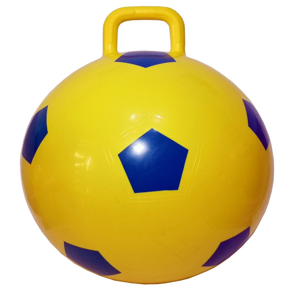 AppleRound Space Hopper Ball with Pump in Soccer Style, 18in / 45cm Diameter for Ages 3-7, Kangaroo Bouncer, Hoppity Hippity Hopball, Sit-on Bouncy Ball with Handle (Yellow)