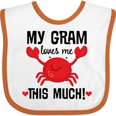 inktastic My Gram Loves Me Grandchild Baby Bib White and Orange 2e7d8