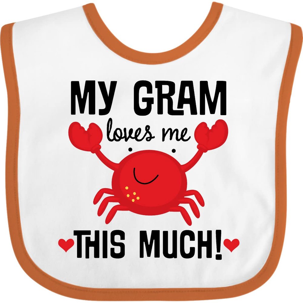 inktastic My Gram Loves Me Grandchild Baby Bib White and Orange 2e7d8