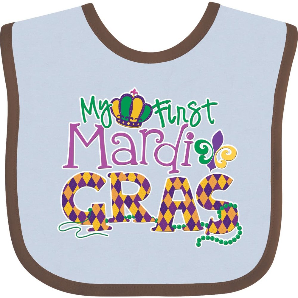 inktastic My First Mardi Gras Baby Bib Blue and Chocolate 20ba1
