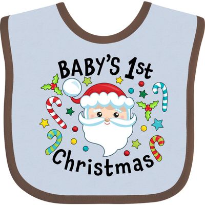 inktastic Baby's 1st Christmas Santa with Candy Canes Baby Bib Blue and Chocolate 38fc4