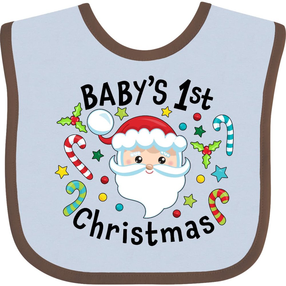 inktastic Baby's 1st Christmas Santa with Candy Canes Baby Bib Blue and Chocolate 38fc4