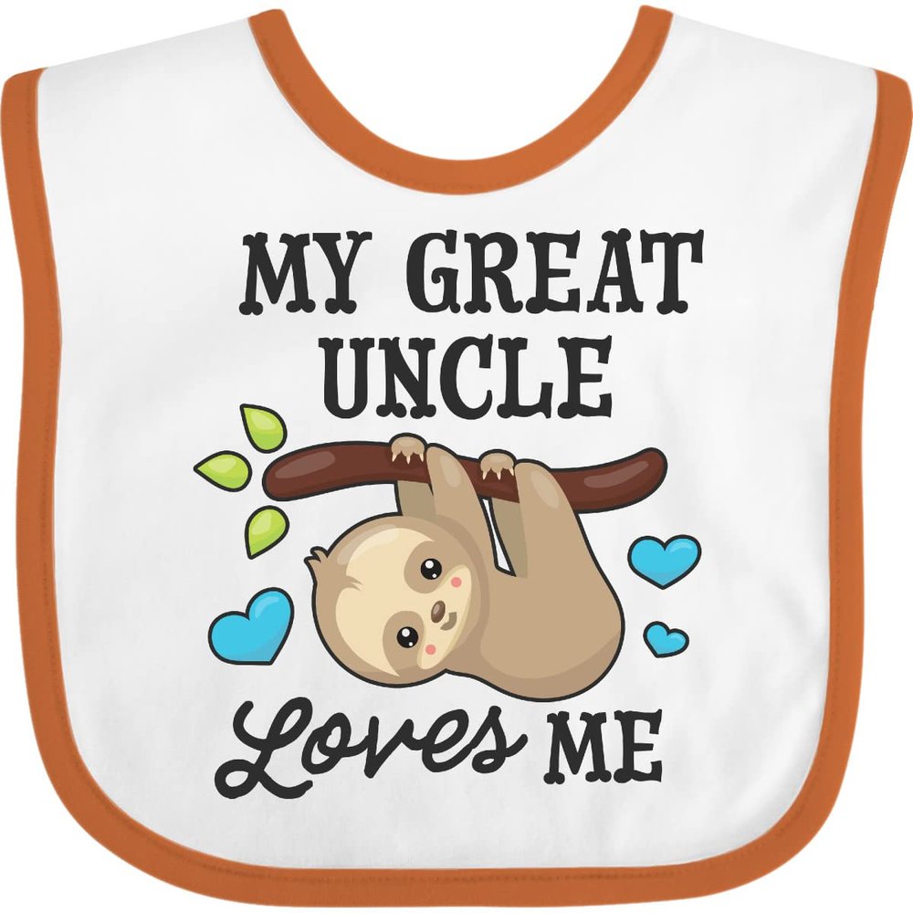 inktastic My Great Uncle Loves Me with Sloth and Hearts Baby Bib White and Orange 2f254