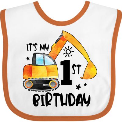 inktastic Construction Truck It's My 1st Birthday Baby Bib White and Orange 3a617