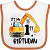 inktastic Construction Truck It's My 1st Birthday Baby Bib White and Orange 3a617 view 1