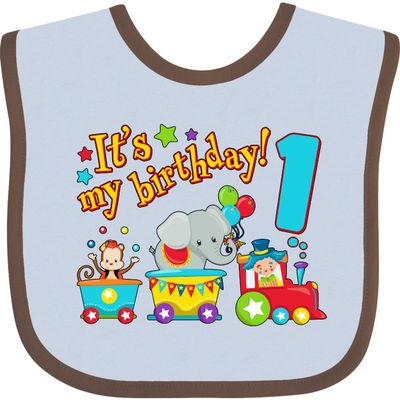 inktastic It's My Birthday- Circus Train 1st Birthday Baby Bib Blue and Chocolate 2e92e
