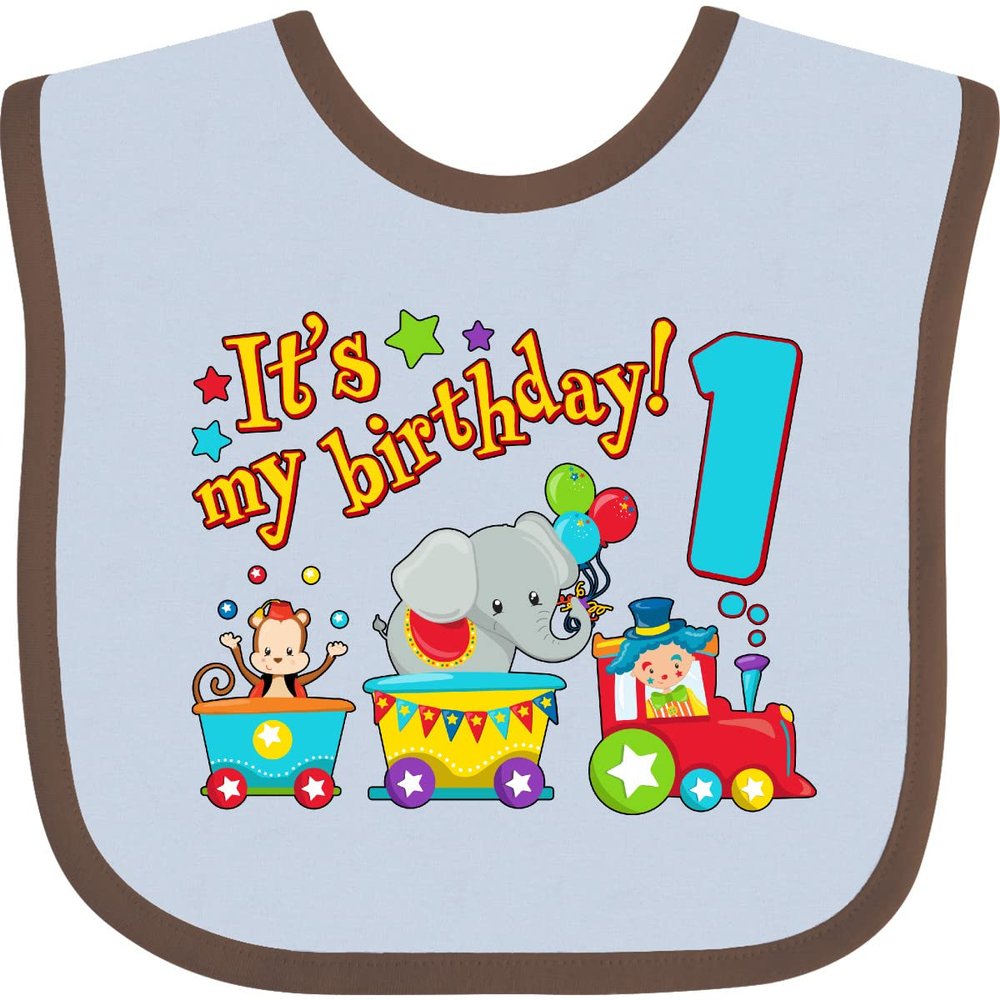 inktastic It's My Birthday- Circus Train 1st Birthday Baby Bib Blue and Chocolate 2e92e