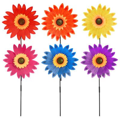 6pcs Sunflower Lawn Pinwheels Wind Spinners Large Windmill Pinwheel for Garden,Yard, Party Outdoor Decor (Sunflower Pinwheels)