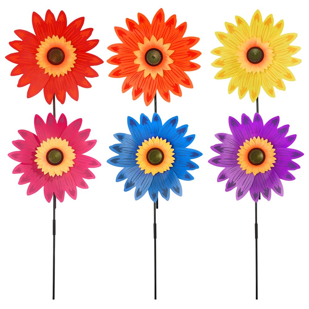 6pcs Sunflower Lawn Pinwheels Wind Spinners Large Windmill Pinwheel for Garden,Yard, Party Outdoor Decor (Sunflower Pinwheels)
