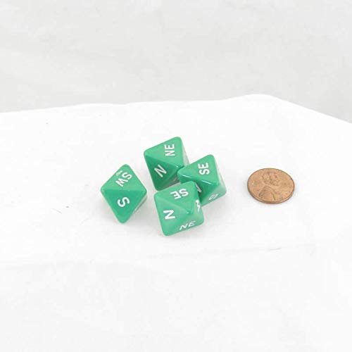 Green Compass Dice with White Markings D8 16mm (5/8in) Pack of 4 Wondertrail