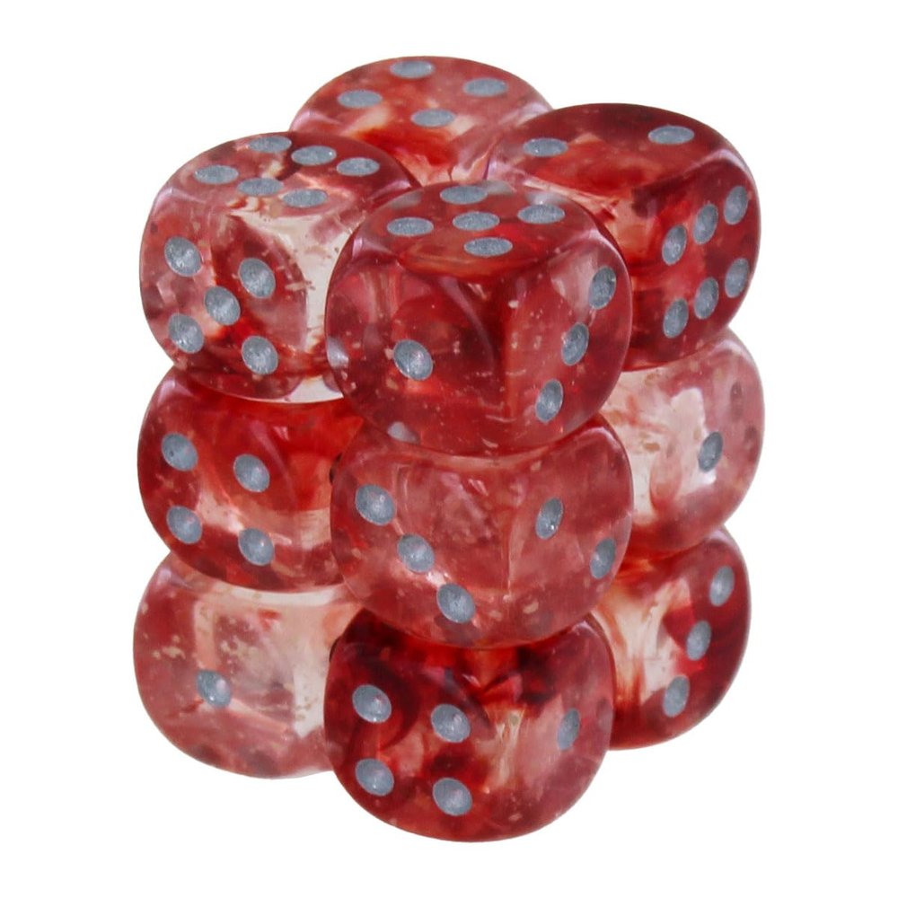 Chessex Nebula 16mm d6 Red/Silver w/Luminary Dice Block (12 dice)