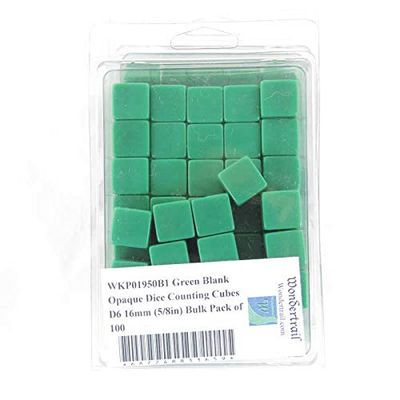 Green Blank Opaque Dice Counting Cubes D6 16mm (5/8in) Bulk Pack of 100 Wondertrail