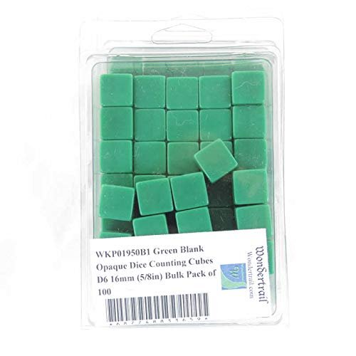 Green Blank Opaque Dice Counting Cubes D6 16mm (5/8in) Bulk Pack of 100 Wondertrail