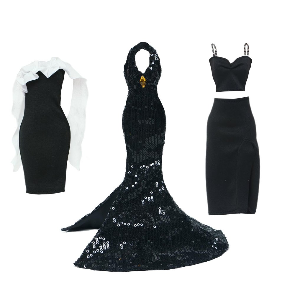 BJDBUS Limited Edition 3 Set Black Doll Wedding Dresses Accessories for 11.5 inch Girl Doll Princess Clothing, Gown, Skirt, Stuffs Add in Wardrobe