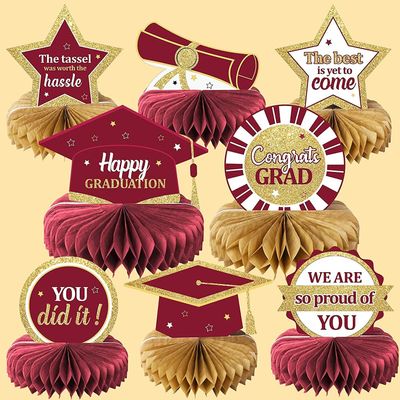 2025 Graduation Party Decorations Class of 2025 Congrats Grad Honeycomb Centerpieces Congratulate Graduation Table Toppers for Graduation Party Favor Supplies Maroon 8Pcs