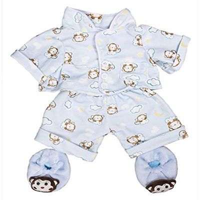 Teddy Mountain Blue Monkey Pajamas with Slippers Set Teddy Bear Clothes Outfit Fits Most 14"-18" Build-A-Bear, Vermont Teddy Bear