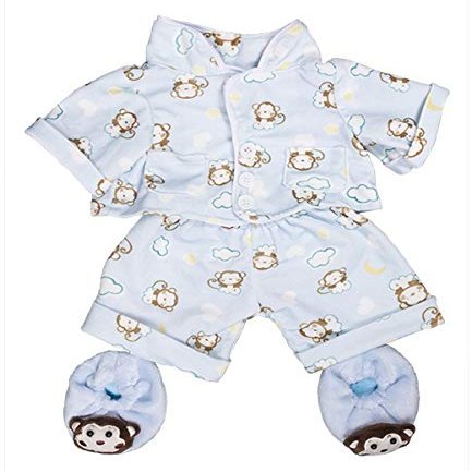 Teddy Mountain Blue Monkey Pajamas with Slippers Set Teddy Bear Clothes Outfit Fits Most 14"-18" Build-A-Bear, Vermont Teddy Bear