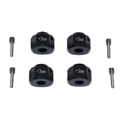 GPM Alum Wheel Hex Adapters +3mm Black : SCX10 III Jeep Wrangler/Capra 1.9