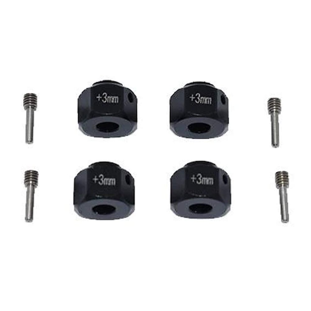 GPM Alum Wheel Hex Adapters +3mm Black : SCX10 III Jeep Wrangler/Capra 1.9