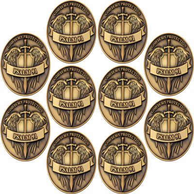 10 Pack of God is My Protection Challenge Coin, Pocket Token of Safety and Protection for Soldiers, Paramedics, First Responders, EMS, Doctors, Nurses, and Police Officers, Psalm 91 Gift