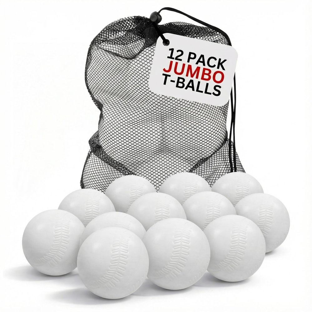 Liberty Imports 12 PCS Toddler & Little Kids Replacement T Ball Baseball Balls - Jumbo Plastic T-Balls with Mesh Bag, 3.5-inch Oversized Tballs for Totsports T-Ball Set, Softball, Training